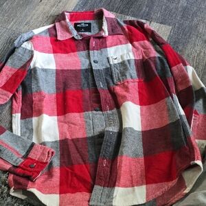 Hollister Men's Red and Gray Checkered Shirt